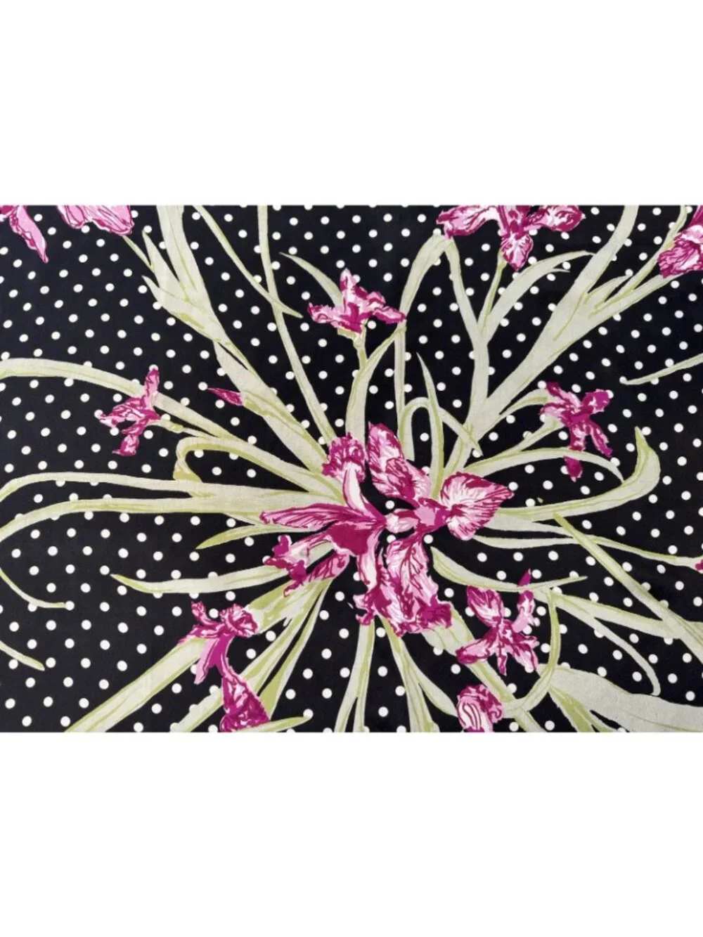 Vintage SILK Scarf, Black & White Polka Dots with Pink Florals 28.5